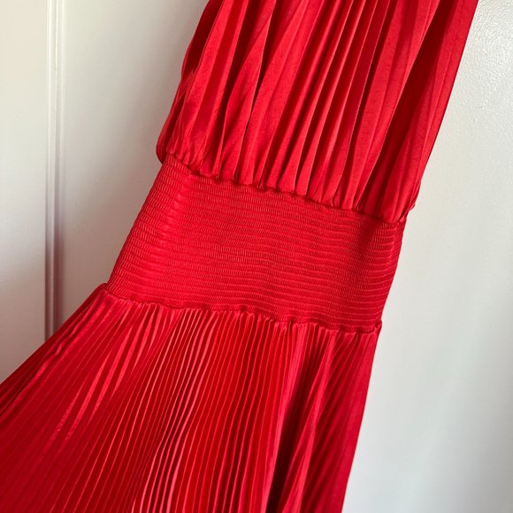 A.L.C. Renzo II Asymmetric Pleated Midi-dress Red Halter Neckline Smocked NWT - Picture 8 of 12